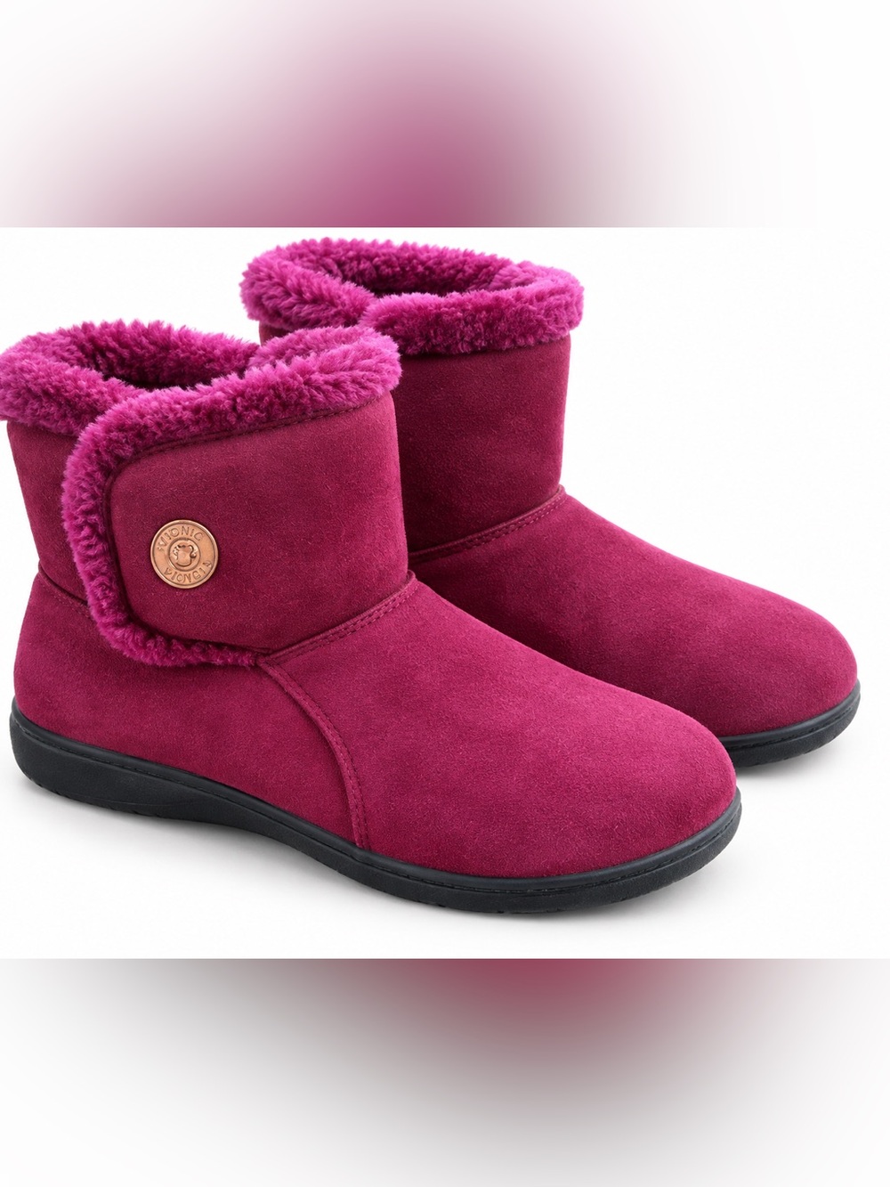 Vionic Vanah Orthaheel Suede Slipper Boots Berry Faux Fur Women’s 7